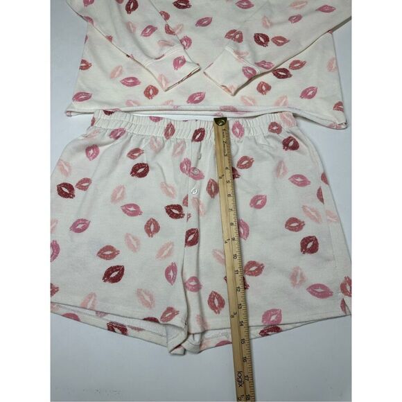Grayson Threads Womens Sleepwear Set Size L Kiss Print Top & Shorts Cotton Blend - Picture 6 of 14